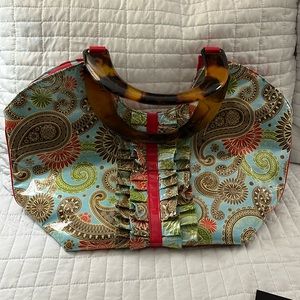 Mud Pie PVC  Coated Cotton Tote w/ Contrast Lining & Heavy Duty Rigid Hsndles